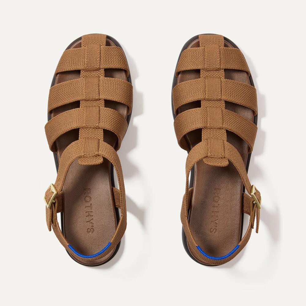 NWT Rothy's Knit Slip On Adjustable Strap The Fisherman Sandals Pecan Women US 9